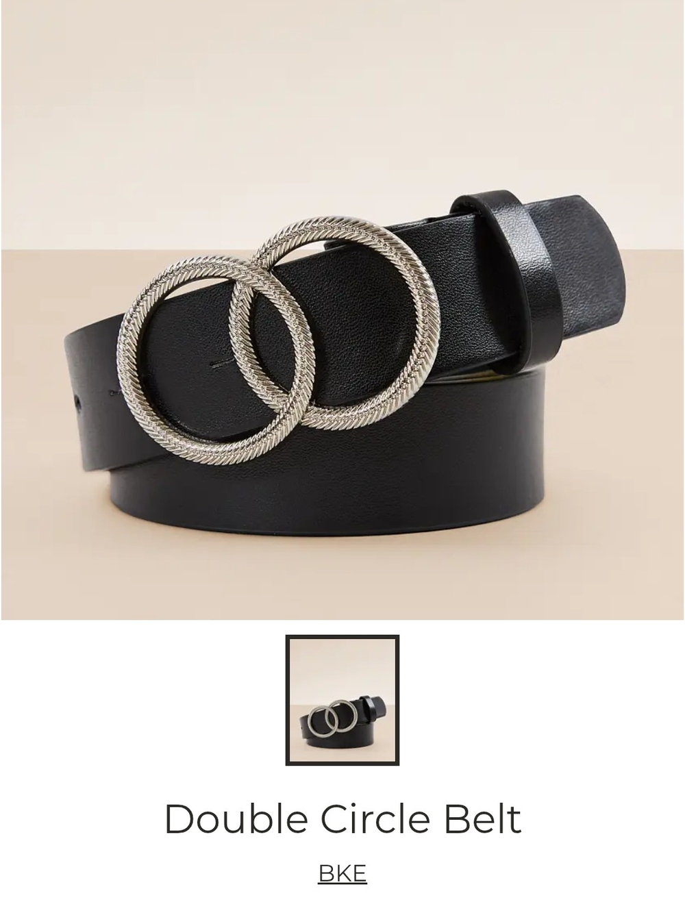 BKE Black Leather Belt with Textured Silver Double Rings